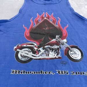 Tennessee Tee Mens Vintage 2003 Milwaukee WI Motorcycle Graphic Tank Top Blue L